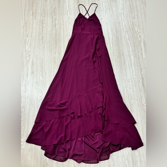 Lulus burgundy chiffon lace up back ruffle tiered maxi dress nwot - Picture 5 of 5